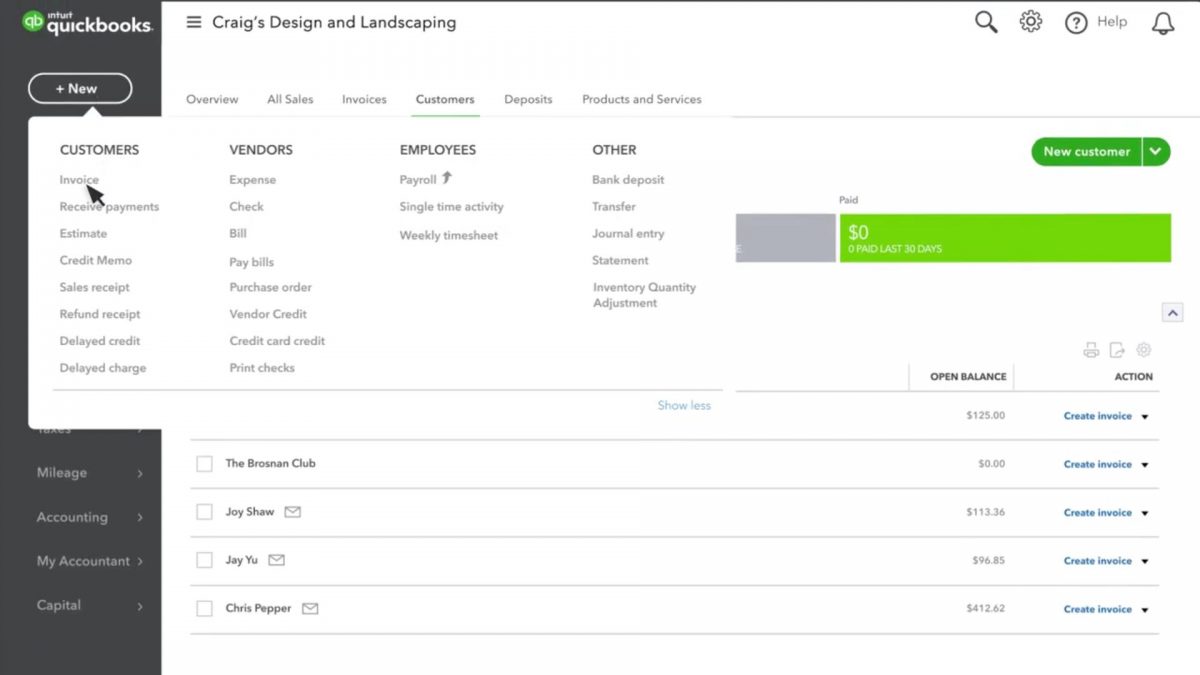 quickbooks invoice